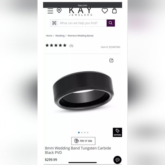 Mens new black tungsten wedding band - Picture 1 of 5